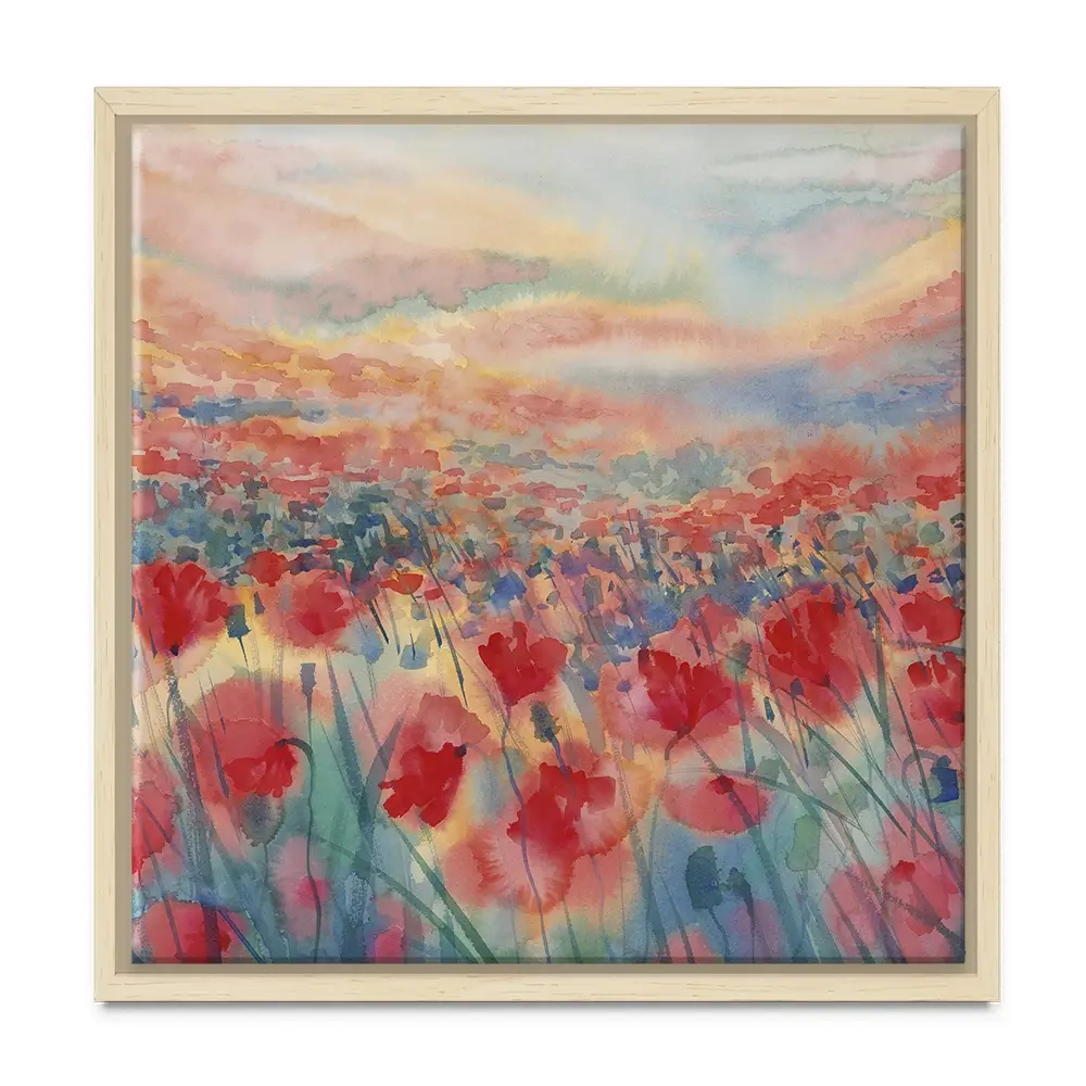Watercolour Poppy Field Square Canvas Print Watercolour Poppy Field Square Canvas Print wall art product Egle Lipeikaite / Shutterstock