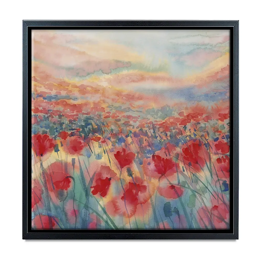 Watercolour Poppy Field Square Canvas Print Watercolour Poppy Field Square Canvas Print wall art product Egle Lipeikaite / Shutterstock