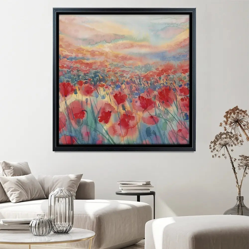 Watercolour Poppy Field Square Canvas Print Watercolour Poppy Field Square Canvas Print wall art product Egle Lipeikaite / Shutterstock