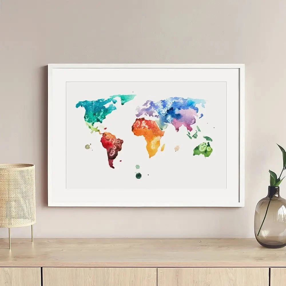 Watercolour World Map Framed Art Print Watercolour World Map Framed Art Print wall art product Undrey / Shutterstock
