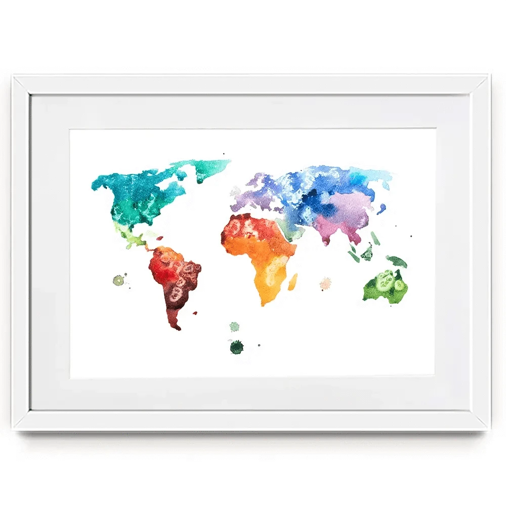 Watercolour World Map Framed Art Print Watercolour World Map Framed Art Print wall art product Undrey / Shutterstock