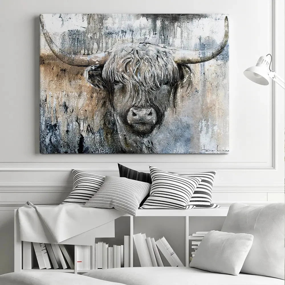 Weathered Highland Cow Canvas Print Weathered Highland Cow Canvas Print | Weathered Highland Cow Artwork wall art product Studio Paint-Ing