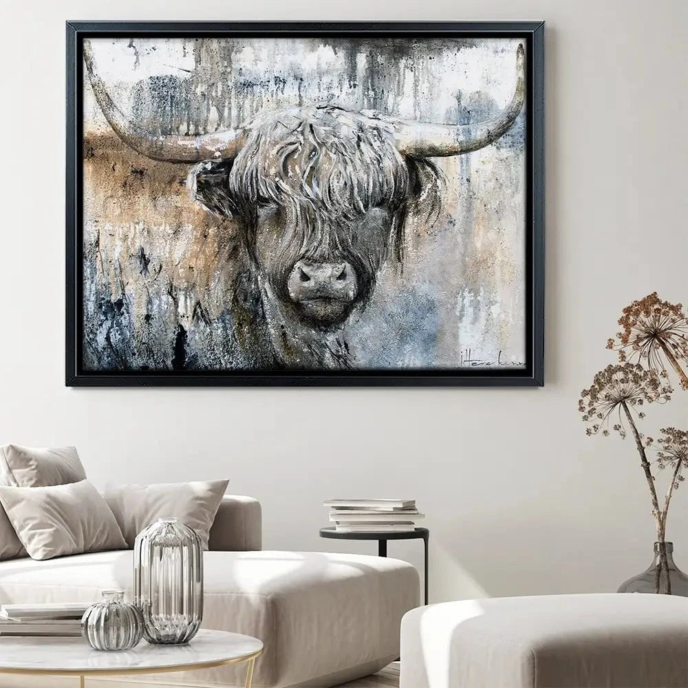 Weathered Highland Cow Canvas Print Weathered Highland Cow Canvas Print | Weathered Highland Cow Artwork wall art product Studio Paint-Ing