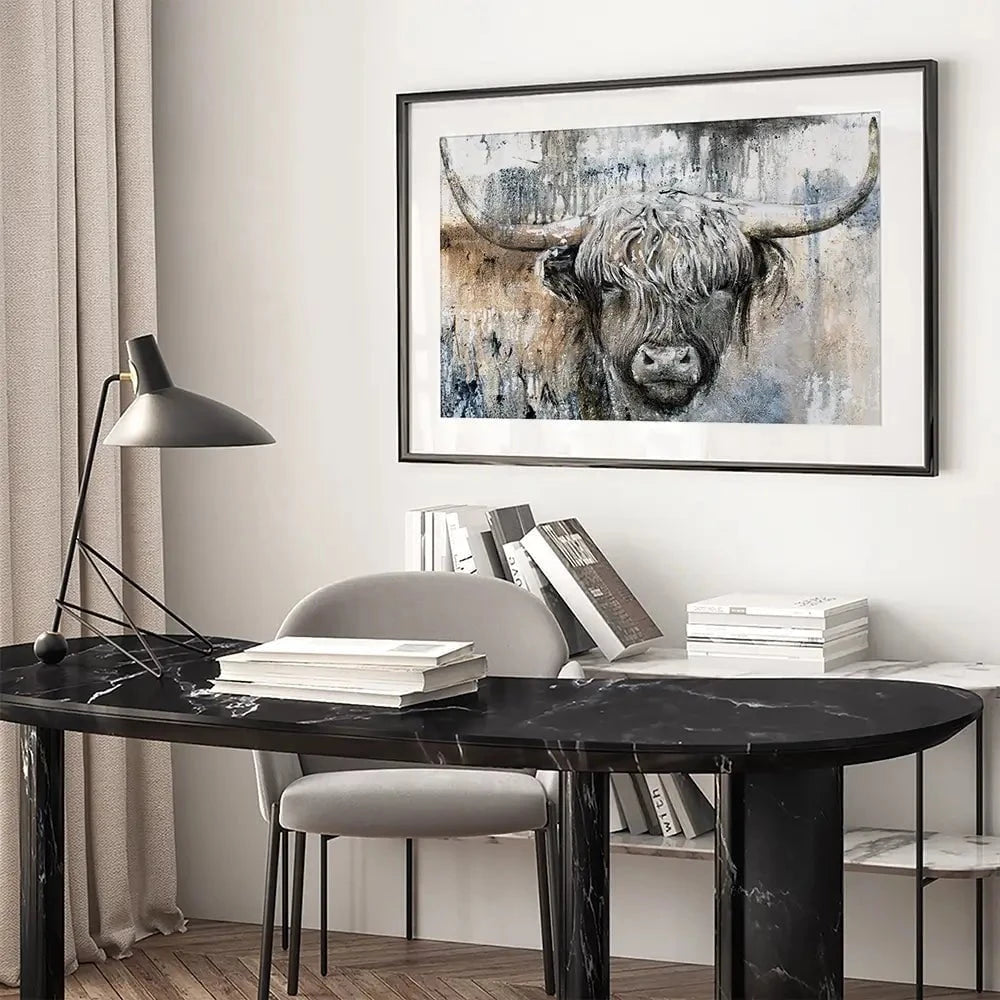 Weathered Highland Cow Framed Art Print Weathered Highland Cow Framed Art Print | Weathered Cow Artwork  wall art product Studio Paint-Ing