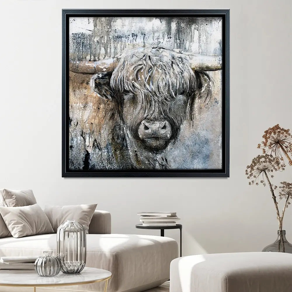 Weathered Highland Cow Square Canvas Print Weathered Highland Cow Square Canvas Print | Weathered Highland Cow wall art product Studio Paint-Ing