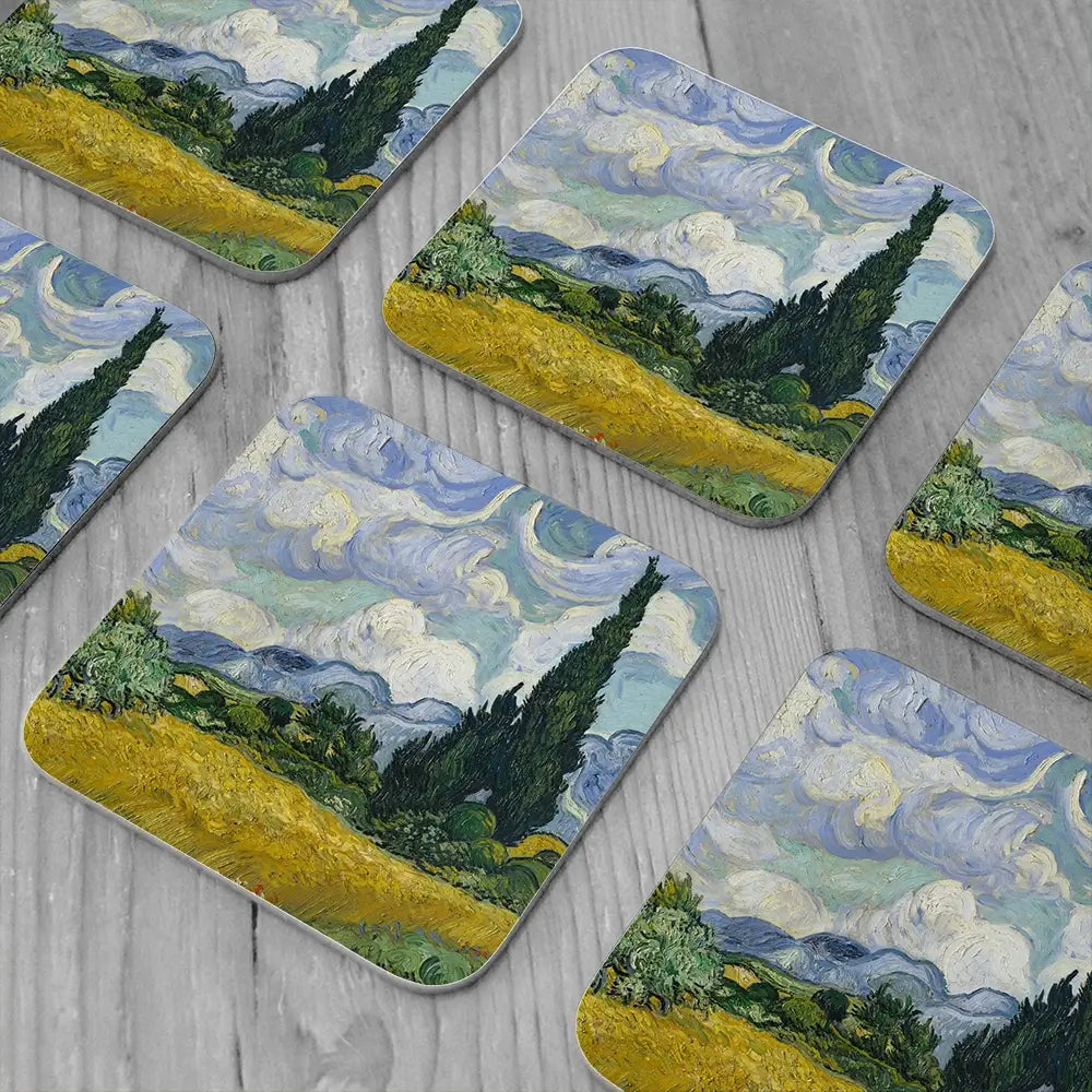 Wheat Field With Cypresses Coaster Set Wheat Field With Cypresses Coaster Set wall art product Vincent Van Gogh