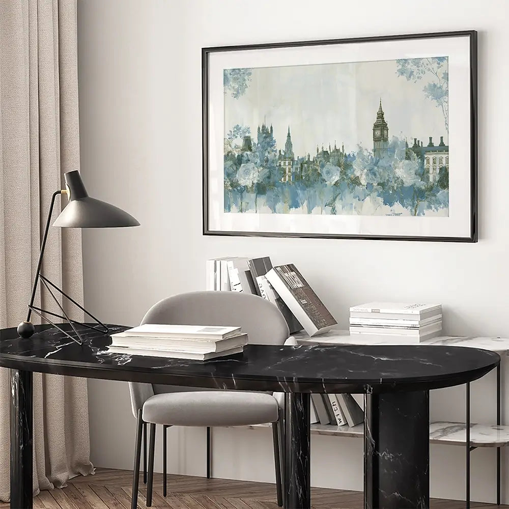 Whispered City Skyline Sketch Framed Art Print Whispered City Skyline Sketch Framed Art Print wall art product Chromatic Storm Studio