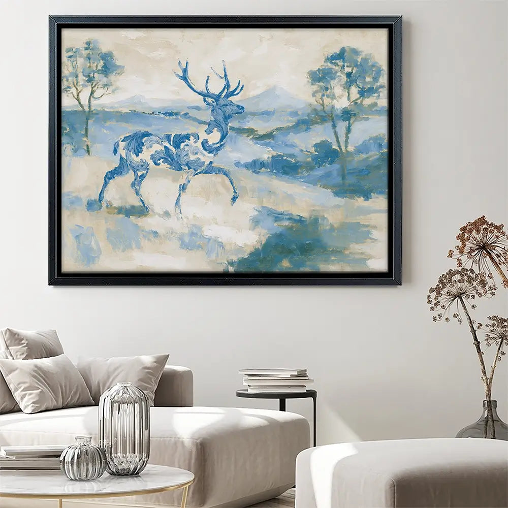 Whispered Stag Crossing Field Canvas Print Whispered Stag Crossing Field Canvas Print wall art product Chromatic Storm Studio
