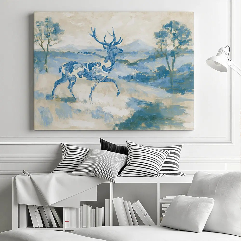 Whispered Stag Crossing Field Canvas Print Whispered Stag Crossing Field Canvas Print wall art product Chromatic Storm Studio