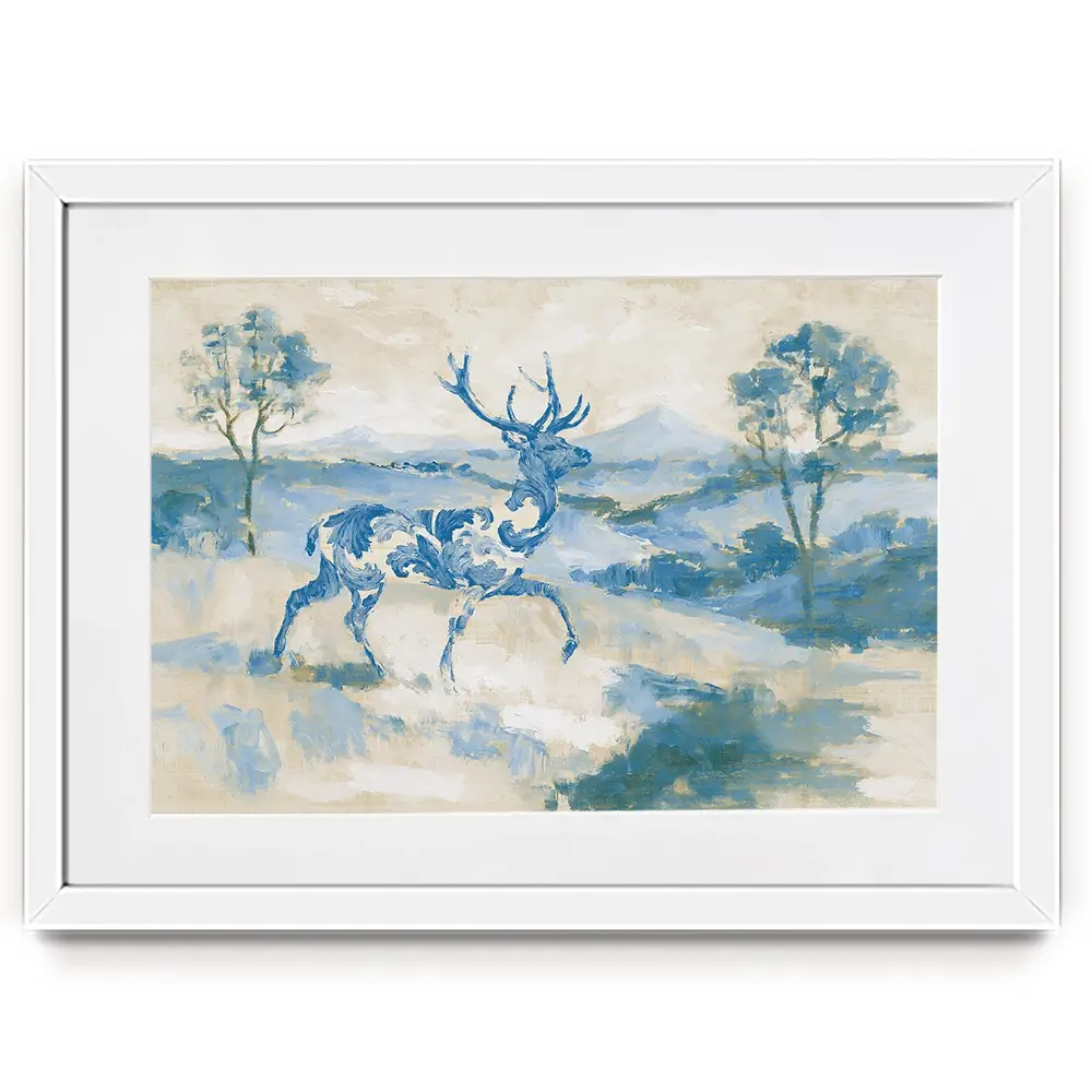 Whispered Stag Crossing Field Framed Art Print Whispered Stag Crossing Field Framed Art Print wall art product Chromatic Storm Studio