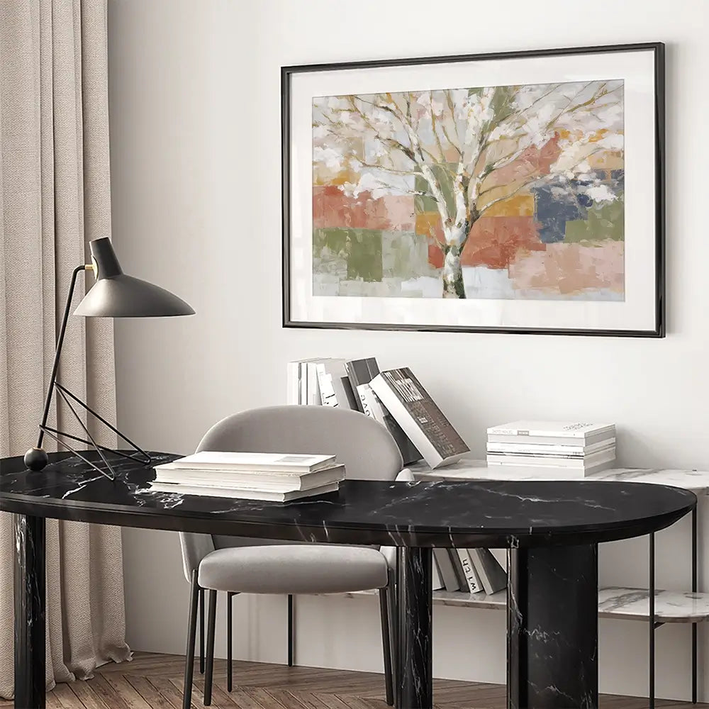 White Birch In Abstract Landscape Framed Art Print White Birch In Abstract Landscape Framed Art Print wall art product Chromatic Storm Studio