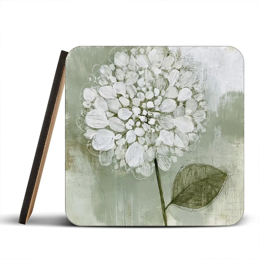 White Dahlia On Sage Coaster Set White Dahlia On Sage Coaster Set wall art product Chromatic Storm Studio