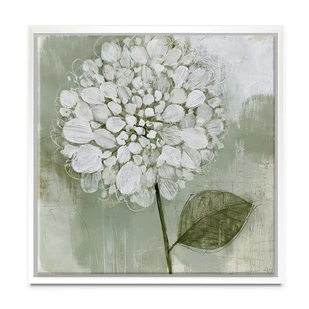 White Dahlia On Sage Square Canvas Print White Dahlia On Sage Square Canvas Print wall art product Chromatic Storm Studio