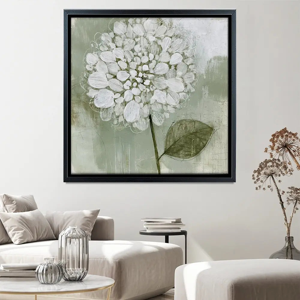 White Dahlia On Sage Square Canvas Print White Dahlia On Sage Square Canvas Print wall art product Chromatic Storm Studio