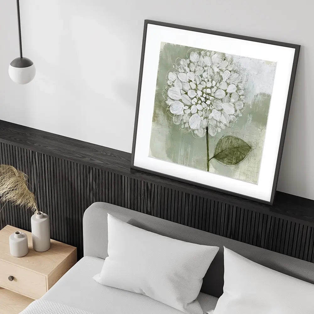 White Dahlia On Sage Square Framed Art Print White Dahlia On Sage Square Framed Art Print wall art product Chromatic Storm Studio