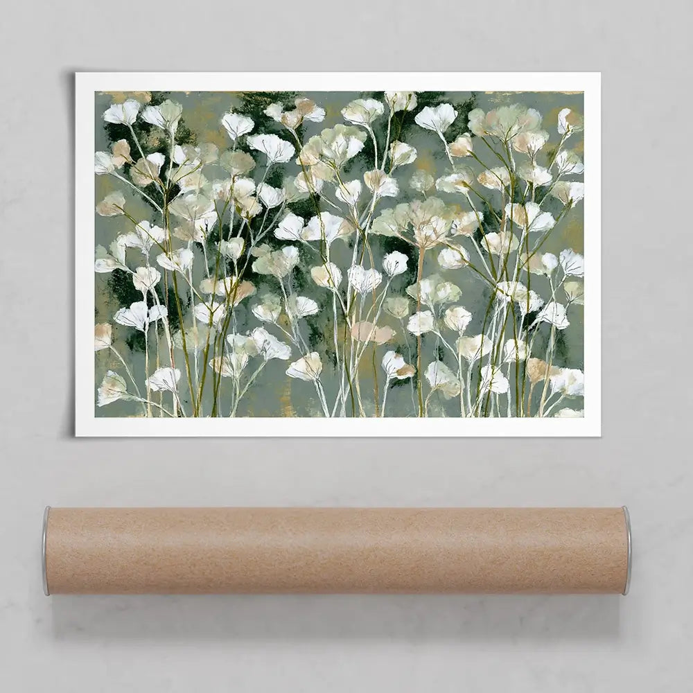 White Field Flowers On Sage Art Print White Field Flowers On Sage Art Print wall art product Chromatic Storm Studio