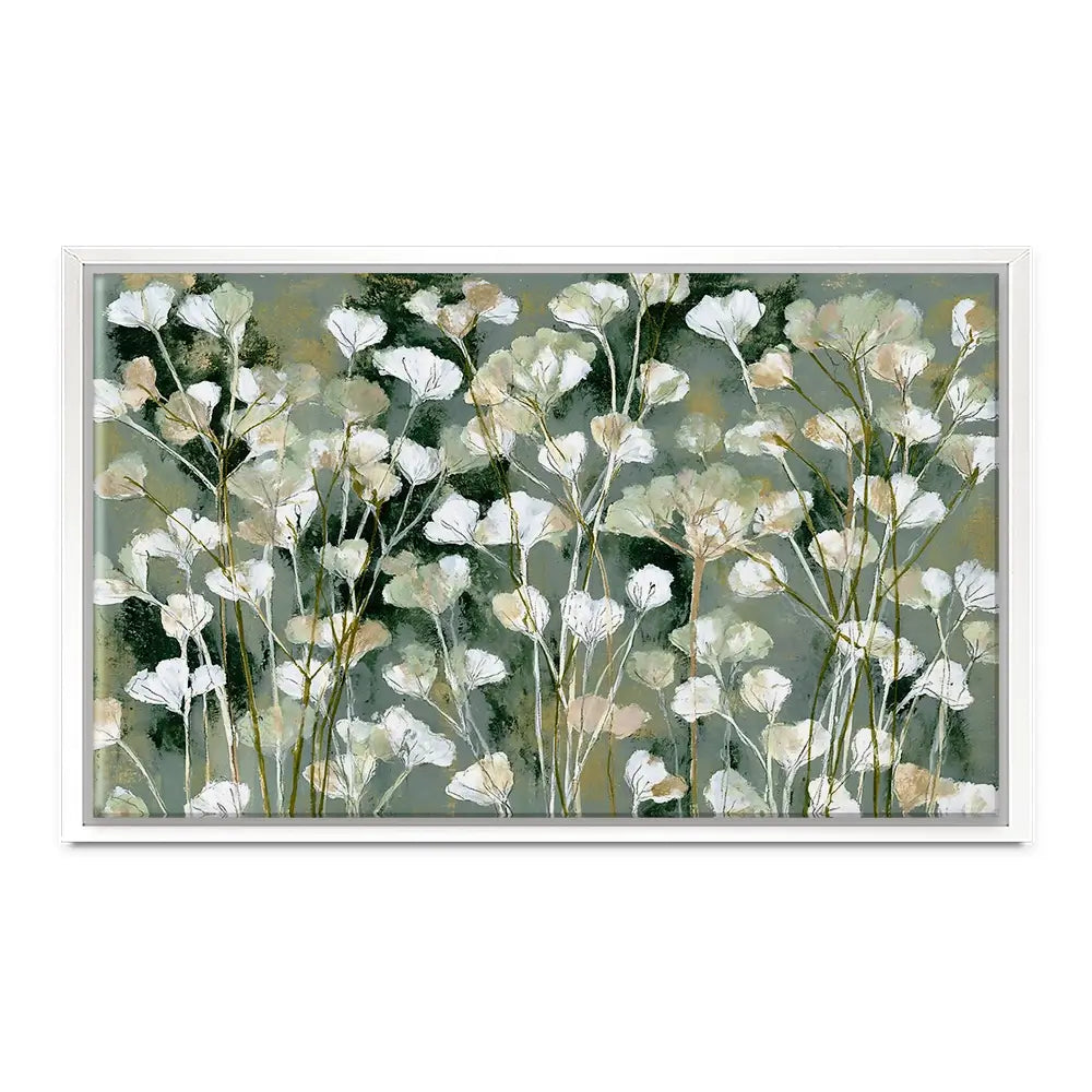 White Field Flowers On Sage Canvas Print White Field Flowers On Sage Canvas Print wall art product Chromatic Storm Studio