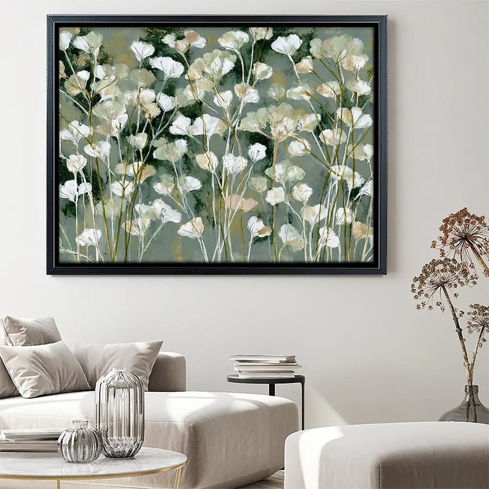 White Field Flowers On Sage Canvas Print White Field Flowers On Sage Canvas Print wall art product Chromatic Storm Studio