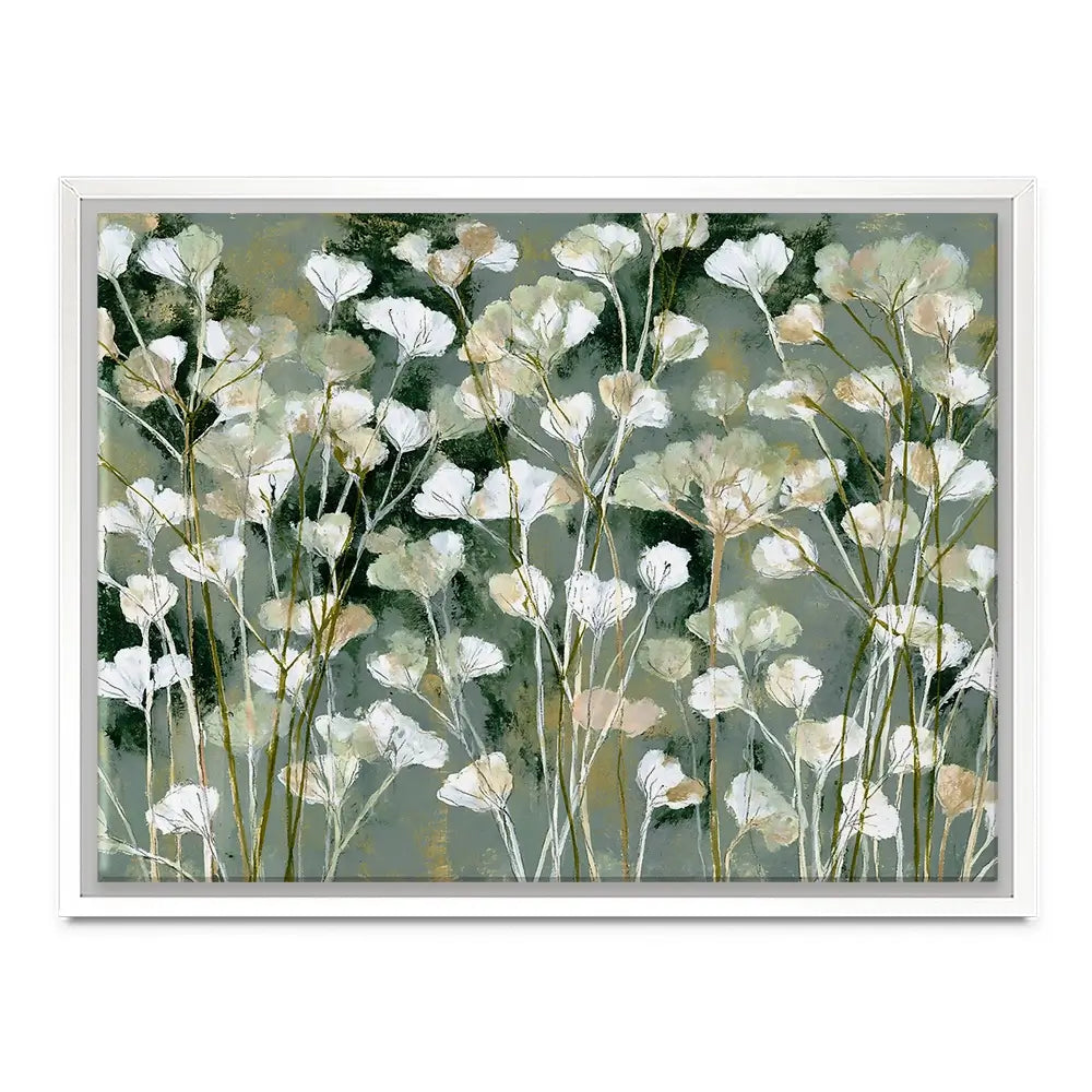White Field Flowers On Sage Canvas Print White Field Flowers On Sage Canvas Print wall art product Chromatic Storm Studio