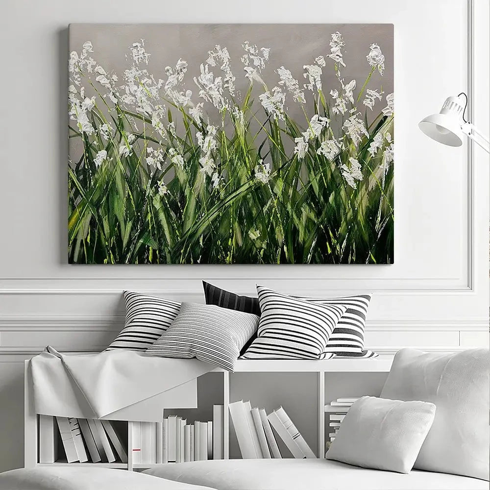 White Flowers Green Stems Canvas Print White Flowers Green Stems Canvas Print wall art product Osnat Tzadok