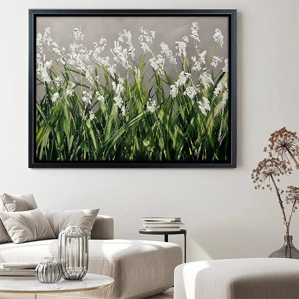 White Flowers Green Stems Canvas Print White Flowers Green Stems Canvas Print wall art product Osnat Tzadok
