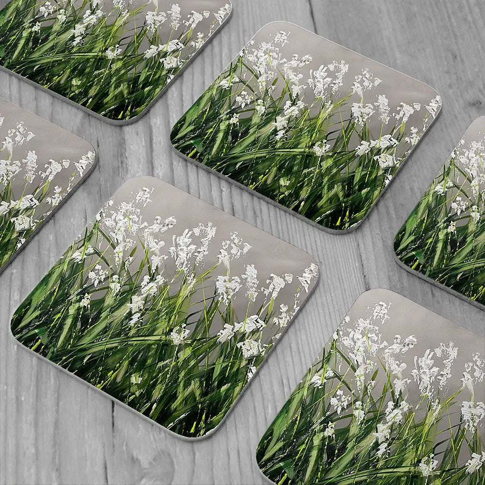 White Flowers Green Stems Coaster Set White Flowers Green Stems Coaster Set wall art product Osnat Tzadok