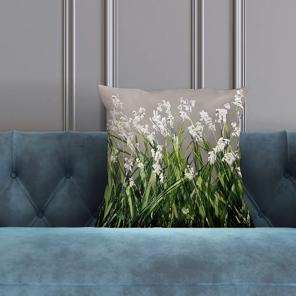 White Flowers Green Stems Cushion White Flowers Green Stems Cushion wall art product Osnat Tzadok