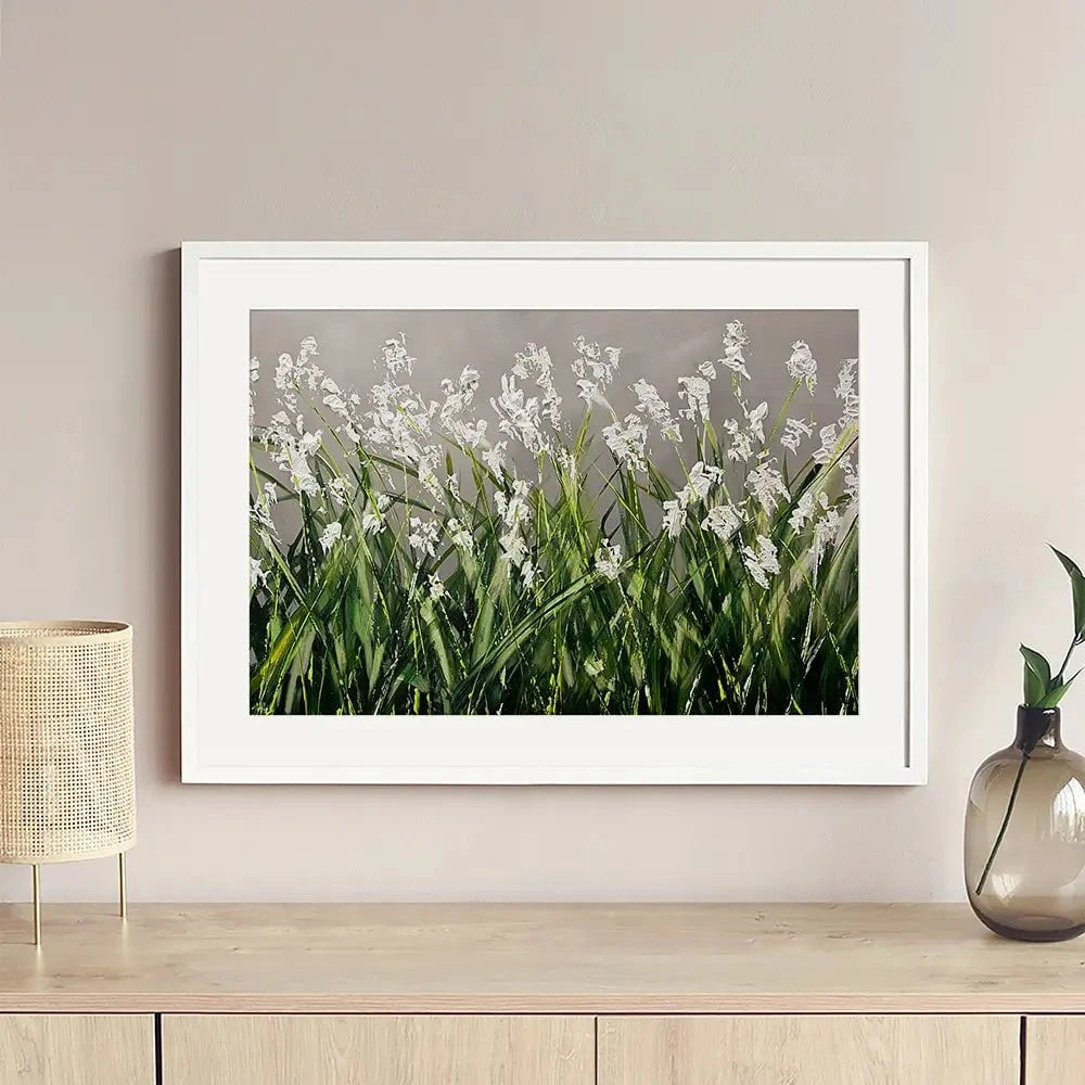 White Flowers Green Stems Framed Art Print White Flowers Green Stems Framed Art Print wall art product Osnat Tzadok