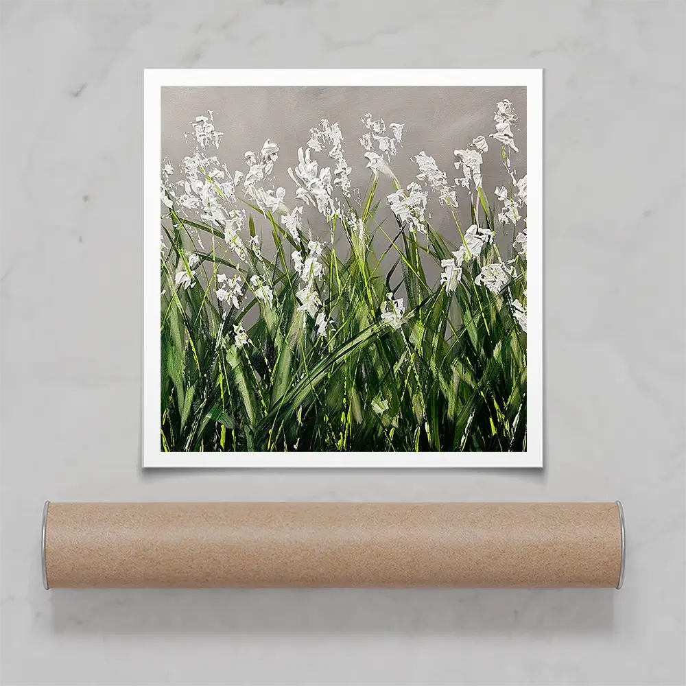 White Flowers Green Stems Square Art Print White Flowers Green Stems Square Art Print wall art product Osnat Tzadok