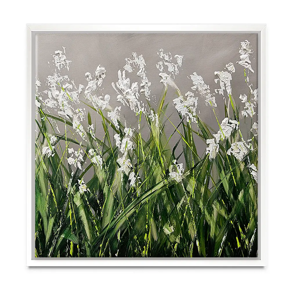 White Flowers Green Stems Square Canvas Print White Flowers Green Stems Square Canvas Print wall art product Osnat Tzadok