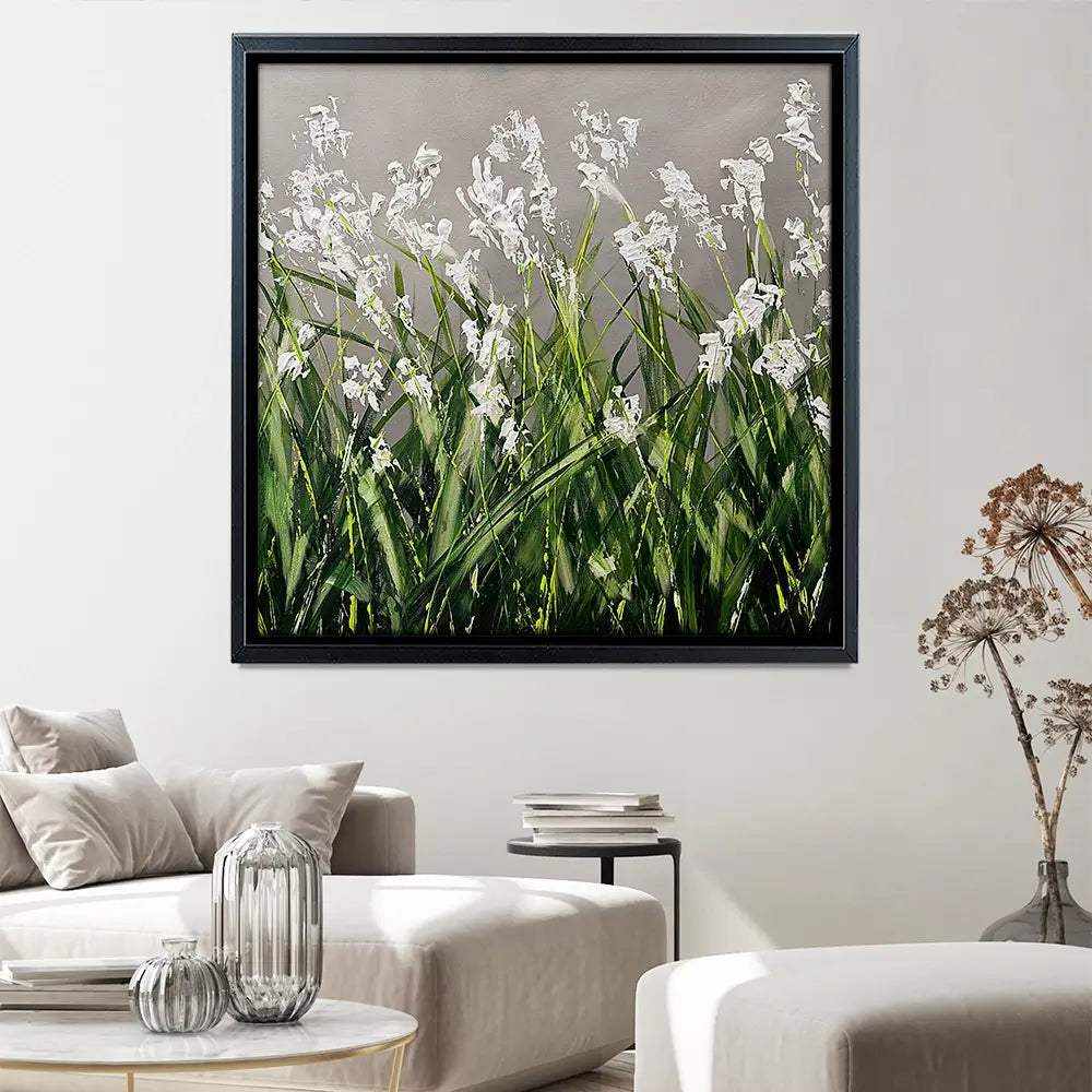 White Flowers Green Stems Square Canvas Print White Flowers Green Stems Square Canvas Print wall art product Osnat Tzadok