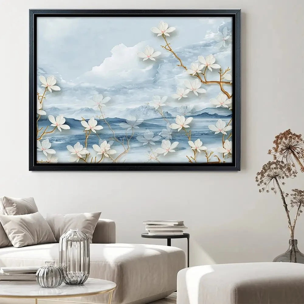 White Flowers Soft Blue Canvas Print White Flowers Soft Blue Canvas Print wall art product Tim Kats / Shutterstock