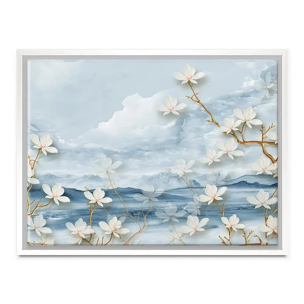 White Flowers Soft Blue Canvas Print White Flowers Soft Blue Canvas Print wall art product Tim Kats / Shutterstock