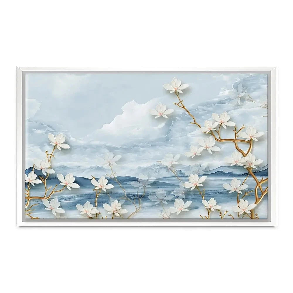 White Flowers Soft Blue Canvas Print White Flowers Soft Blue Canvas Print wall art product Tim Kats / Shutterstock