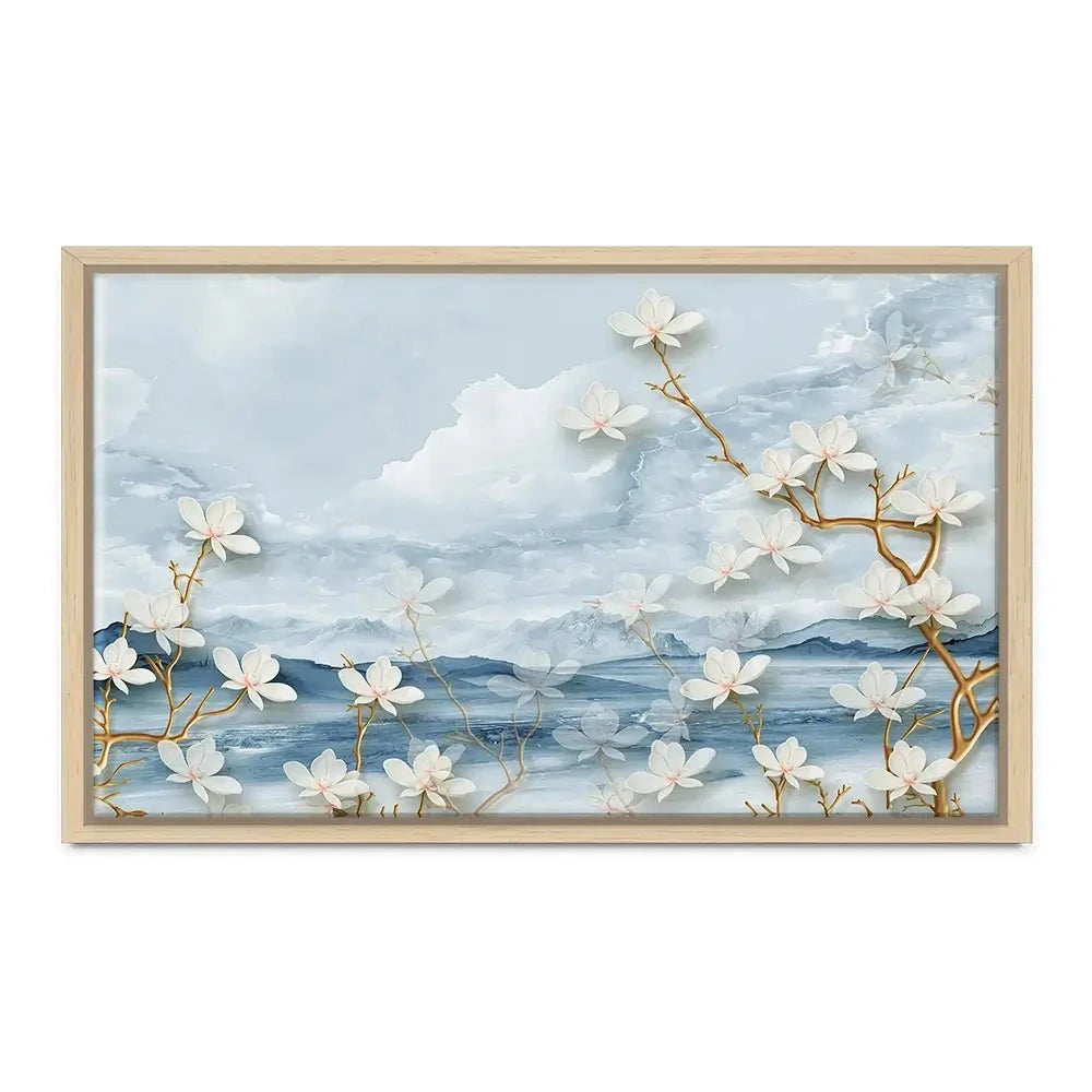 White Flowers Soft Blue Canvas Print White Flowers Soft Blue Canvas Print wall art product Tim Kats / Shutterstock