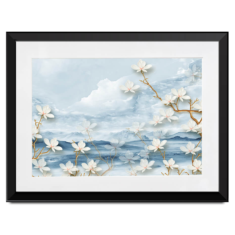 White Flowers Soft Blue Framed Art Print White Flowers Soft Blue Framed Art Print wall art product Tim Kats / Shutterstock