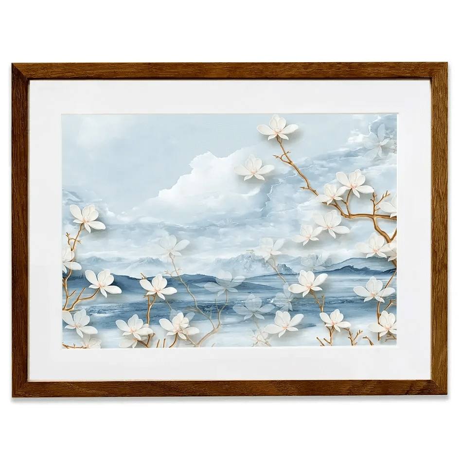 White Flowers Soft Blue Framed Art Print White Flowers Soft Blue Framed Art Print wall art product Tim Kats / Shutterstock