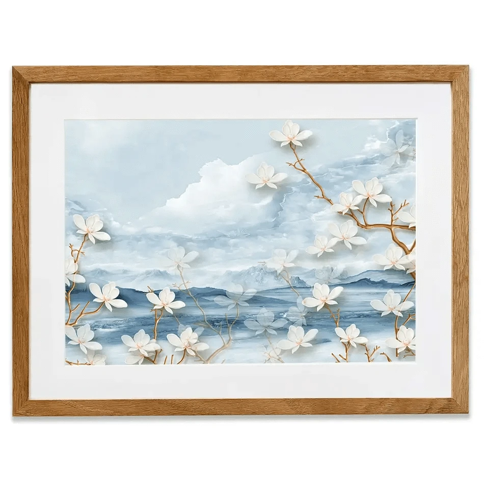 White Flowers Soft Blue Framed Art Print White Flowers Soft Blue Framed Art Print wall art product Tim Kats / Shutterstock