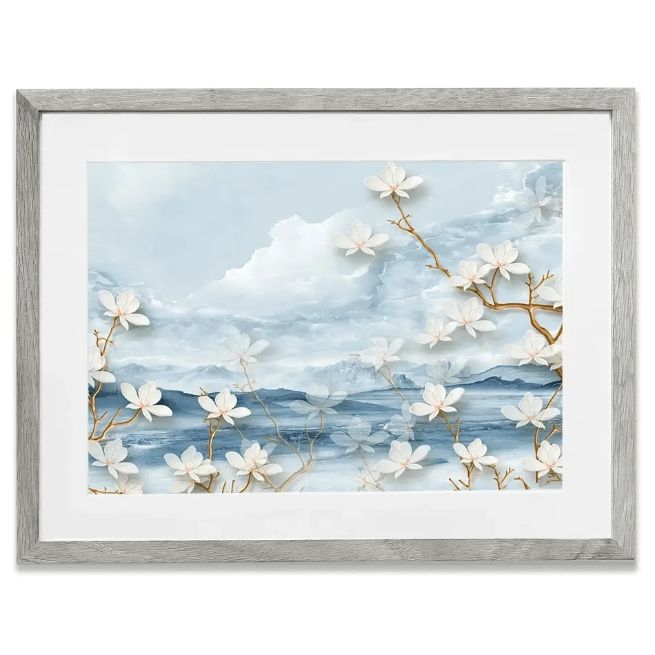 White Flowers Soft Blue Framed Art Print White Flowers Soft Blue Framed Art Print wall art product Tim Kats / Shutterstock