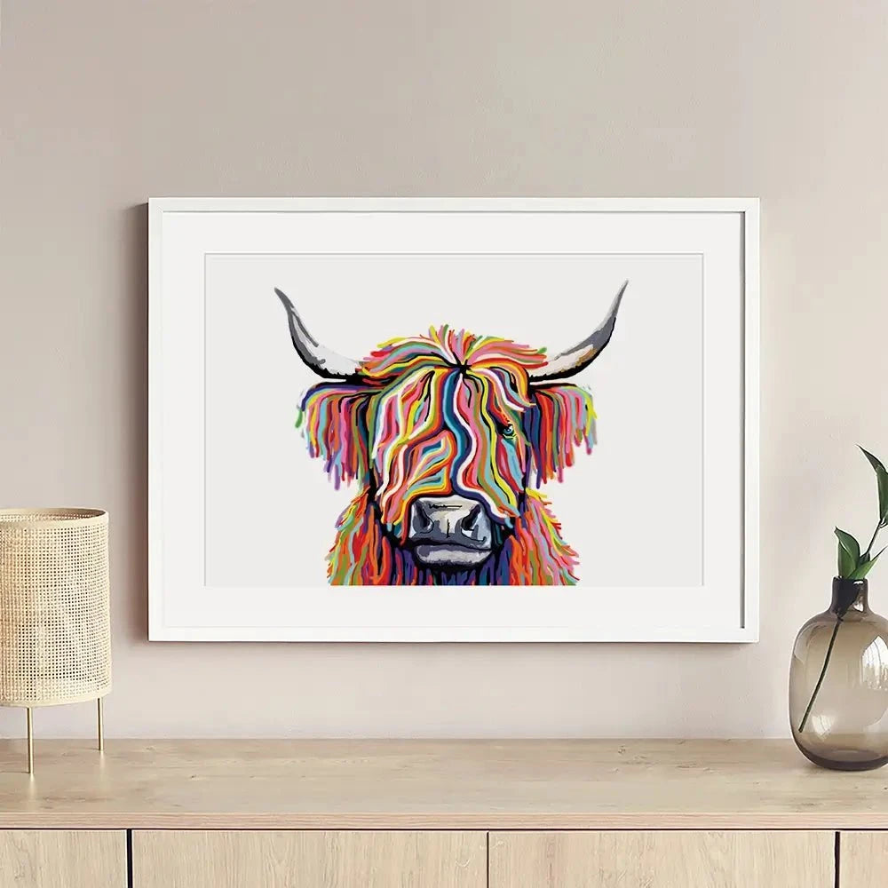White Highland Cow Framed Art Print White Highland Cow Framed Art Print | White Highland Cow Framed Art  wall art product Independent