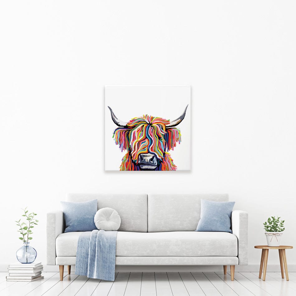 White Highland Cow Square Canvas Print wall art product Independent