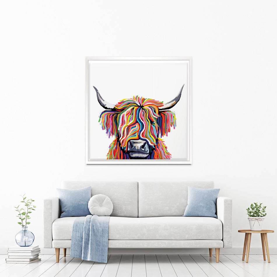 White Highland Cow Square Canvas Print wall art product Independent