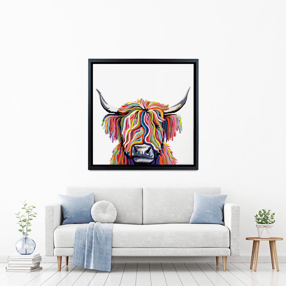 White Highland Cow Square Canvas Print wall art product Independent