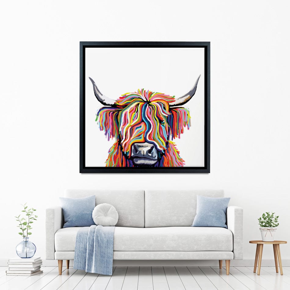 White Highland Cow Square Canvas Print wall art product Independent