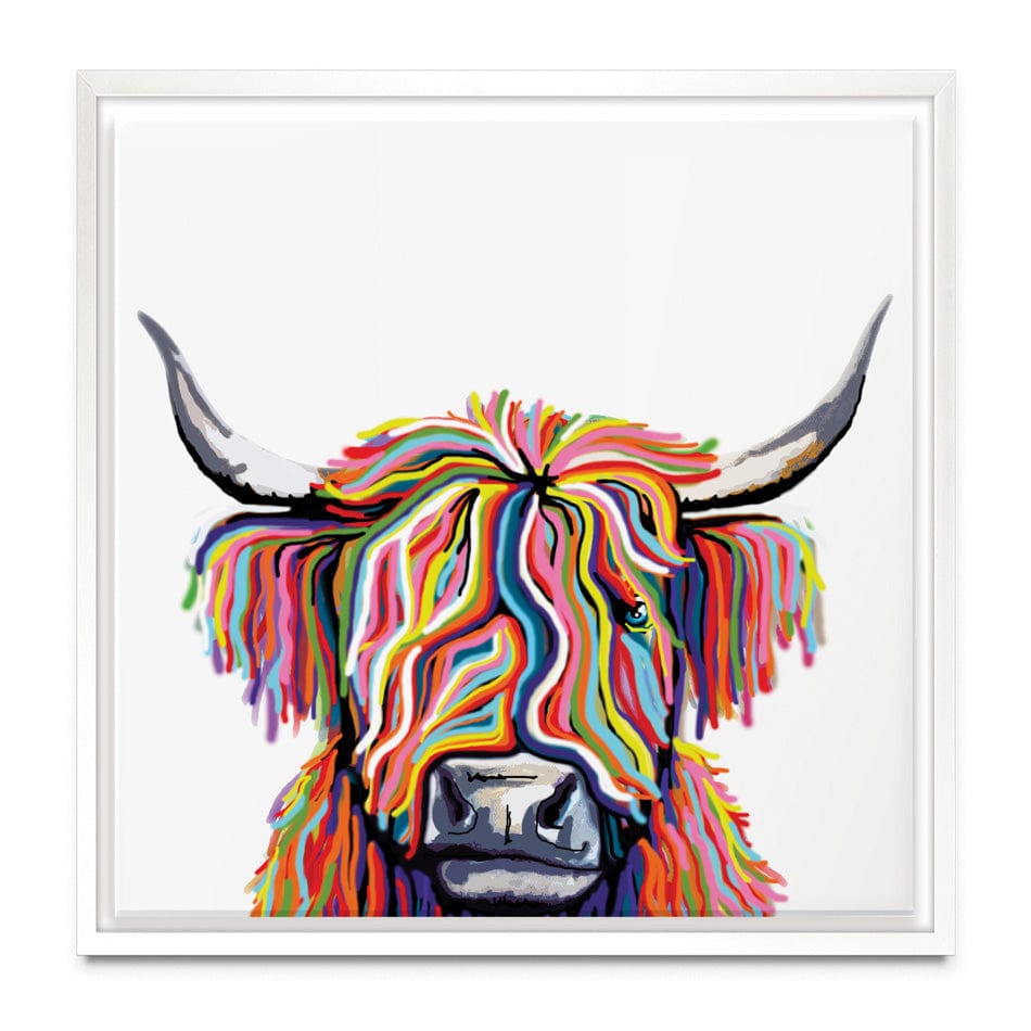 White Highland Cow Square Canvas Print wall art product Independent