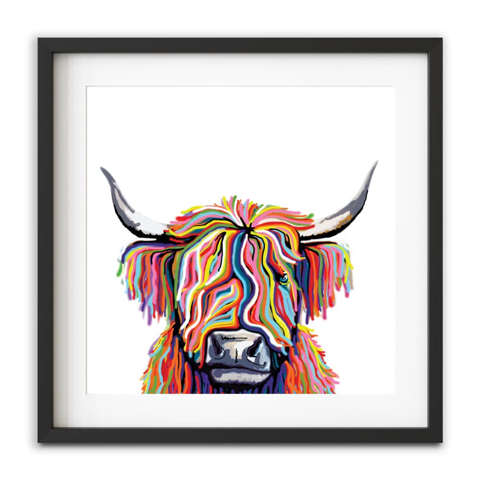 White Highland Cow Square Framed Art Print wall art product Independent