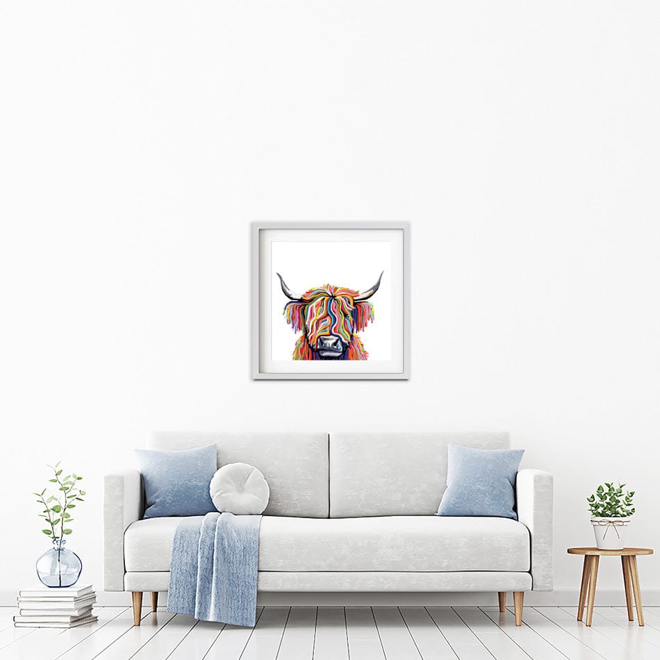 White Highland Cow Square Framed Art Print wall art product Independent