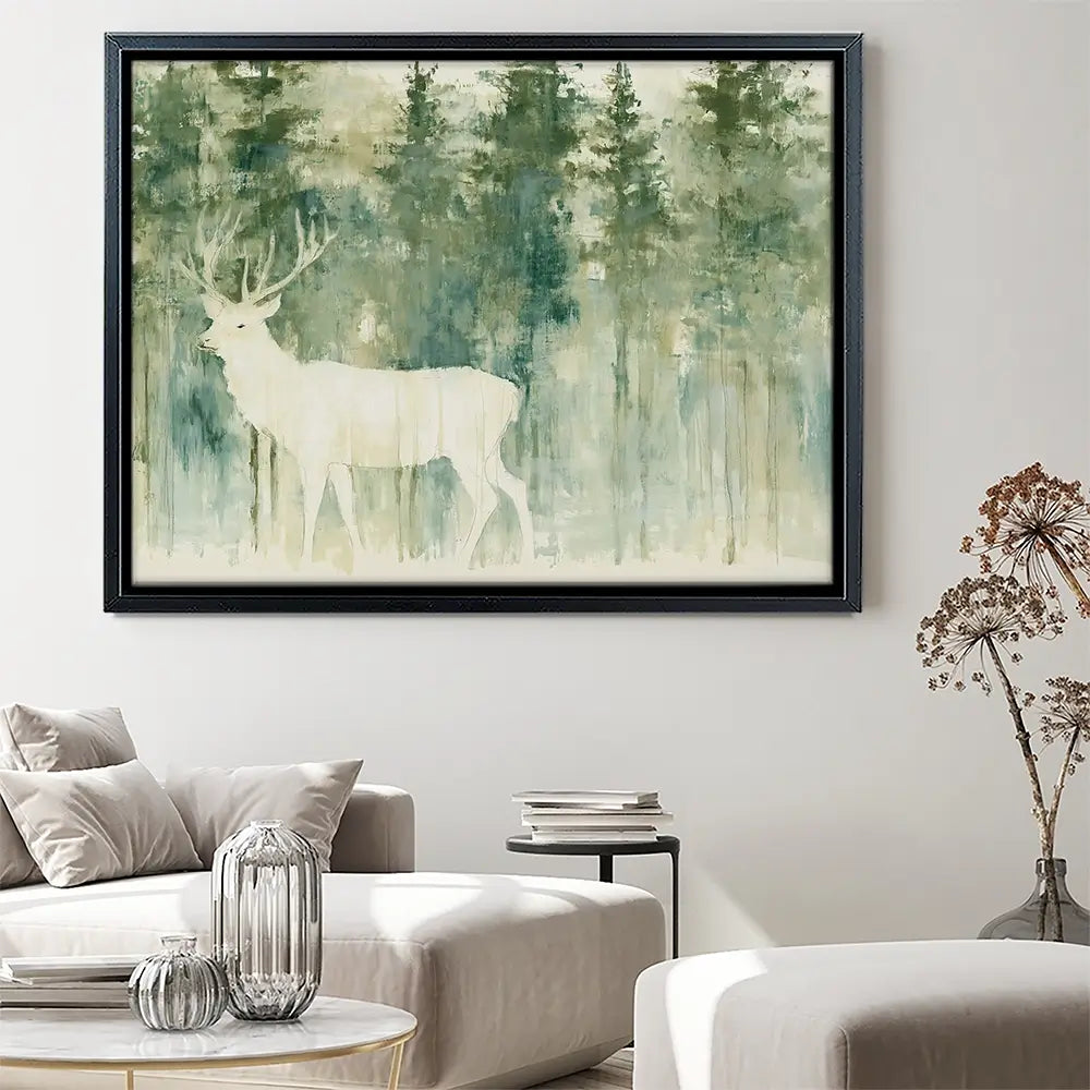 White Stag In Forest Canvas Print White Stag In Forest Canvas Print wall art product Chromatic Storm Studio
