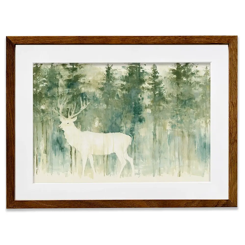 White Stag In Forest Framed Art Print White Stag In Forest Framed Art Print wall art product Chromatic Storm Studio