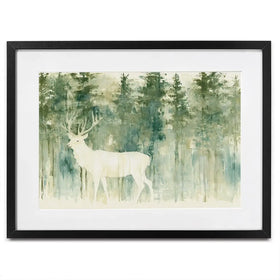 White Stag In Forest Framed Art Print White Stag In Forest Framed Art Print wall art product Chromatic Storm Studio